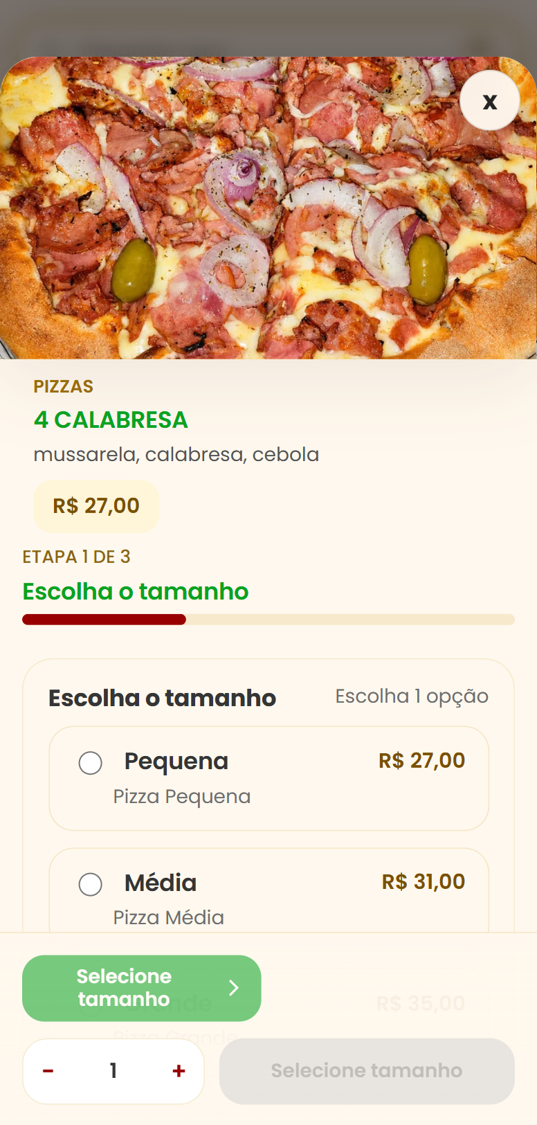 Produto com adicionais e variações no Delivery EIRDS