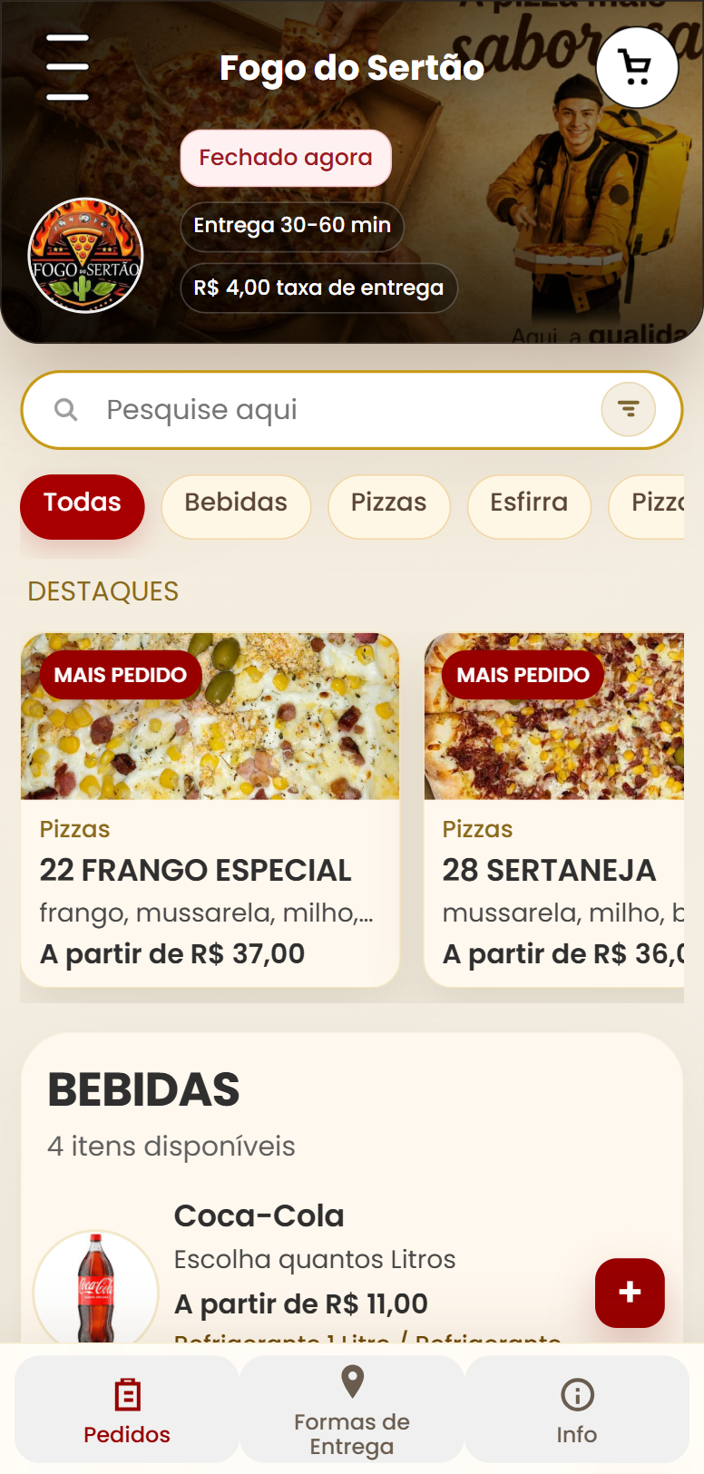 Cardápio online personalizado do Delivery EIRDS